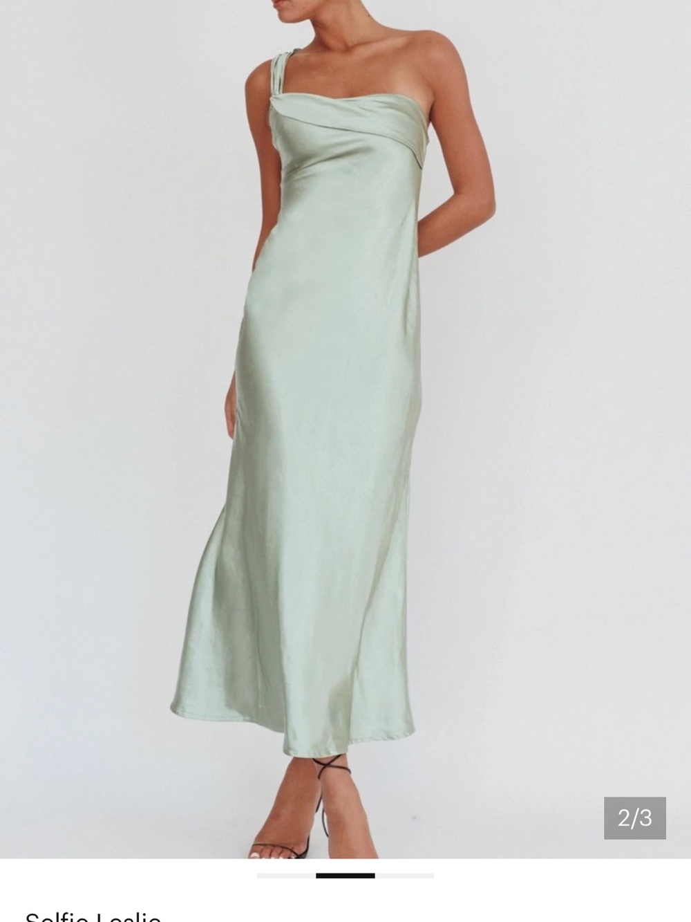 Selfie Leslie One-Shoulder Satin Slip Dress in Mint